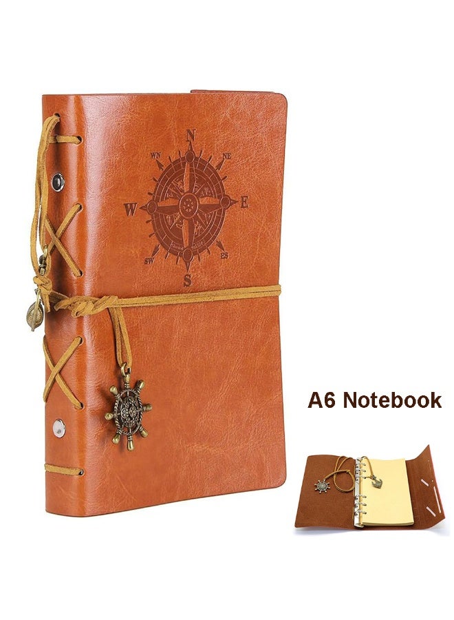 دفتر ملاحظات من الجلد العتيق بحجم A6، دفتر ملاحظات من الجلد قابل لإعادة التعبئة بحجم A6، مجلد حلزوني مع 160 صفحة من ورق الكرافت، دفتر ملاحظات سفر مرن من الجلد يمكن تخصيصه بنفسك - Image 1